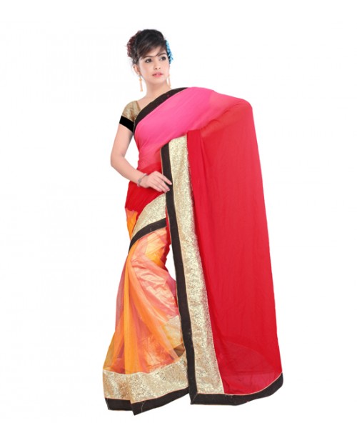 Orange Weightless & Net Saree Online Shopping